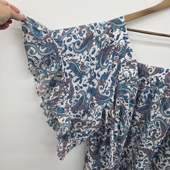 NWT Terra & Sky Peasant Top Paisley Print Ruffle Sleeve Plus 3X Blue Square Neck - Picture 7 of 15